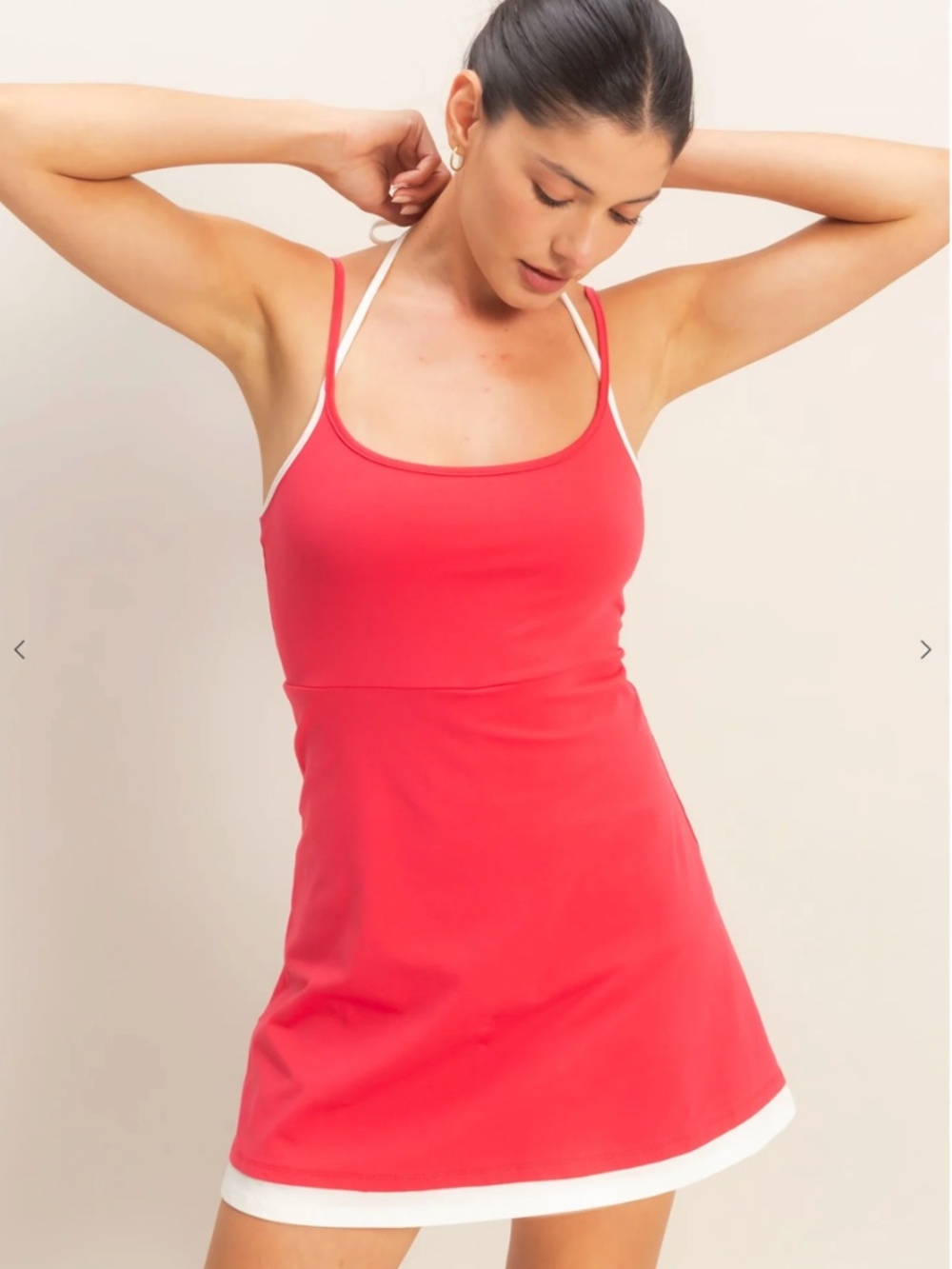 NEW HYFVE Tomato Red Halter Mini Dress Built In Shorts Cotton Stretch Large